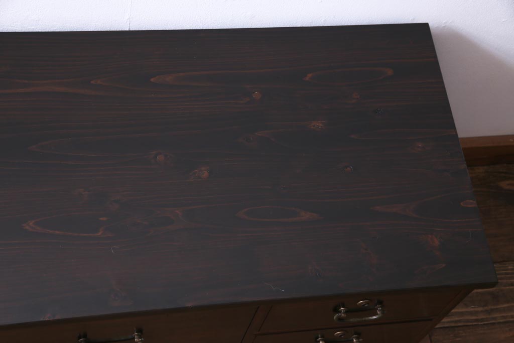 アンティーク家具　昭和初期　黒檀　天板を取り付けリメイクしたシックモダンなチェスト(ローボード、引き出し)