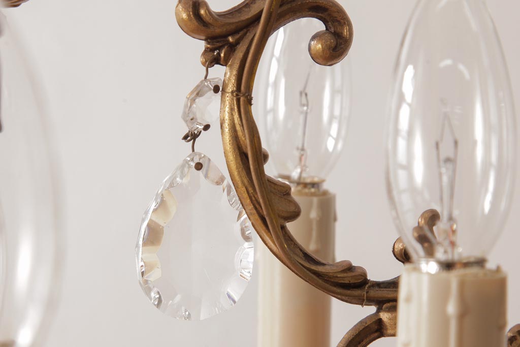 フランスアンティーク　ガラスドロップ　激レア!7灯　ケージ型シャンデリア(天井照明、吊り下げ照明)