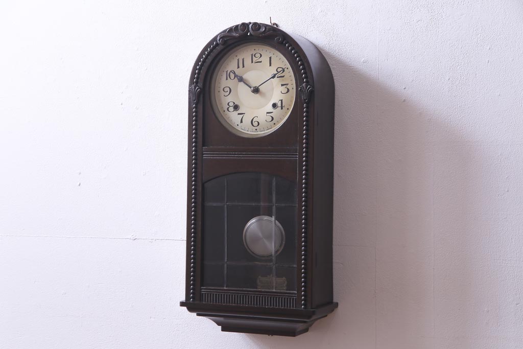 アンティーク雑貨 EIKOSHA(鶴巻時計店英工舎) ビートスケール付 手巻き式 頭半丸型掛時計(柱時計、振り子時計) | ラフジュ工房
