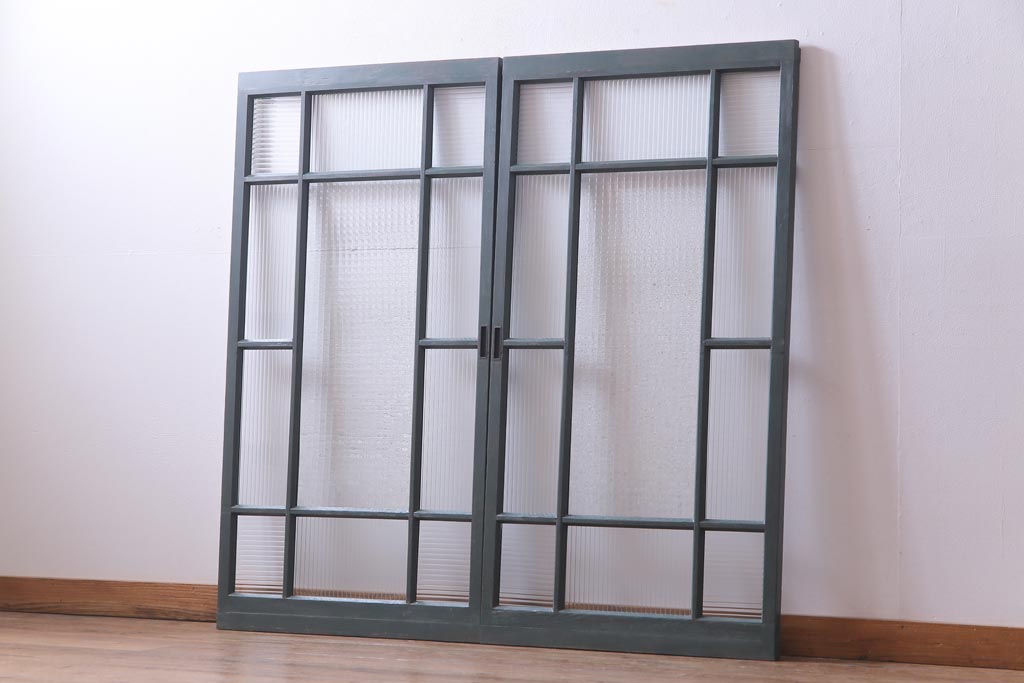 豊富なギフト ユJ0661 ×2枚 アンティーク 可愛いモールガラスの古い木枠引き戸 建具 ガラス戸 小窓 サッシ レトロA下