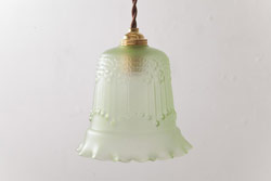 フランスアンティーク　淡いグリーンと花模様が可愛らしいペンダントライト(天井照明、吊り下げ照明)(1)