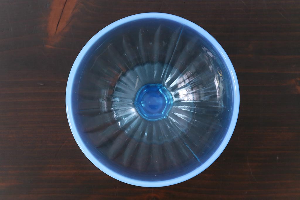アンティーク雑貨　昭和レトロ　爽やかな色味の乳白暈し氷コップ2個セット(プレスガラス)(2)