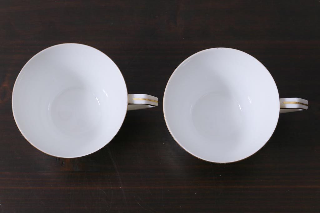 中古　オールドノリタケ(Noritake、則武)　月桂樹-М　CALIBAN　品のあるデザインが素敵なカップ&ソーサー2客セット(洋食器)