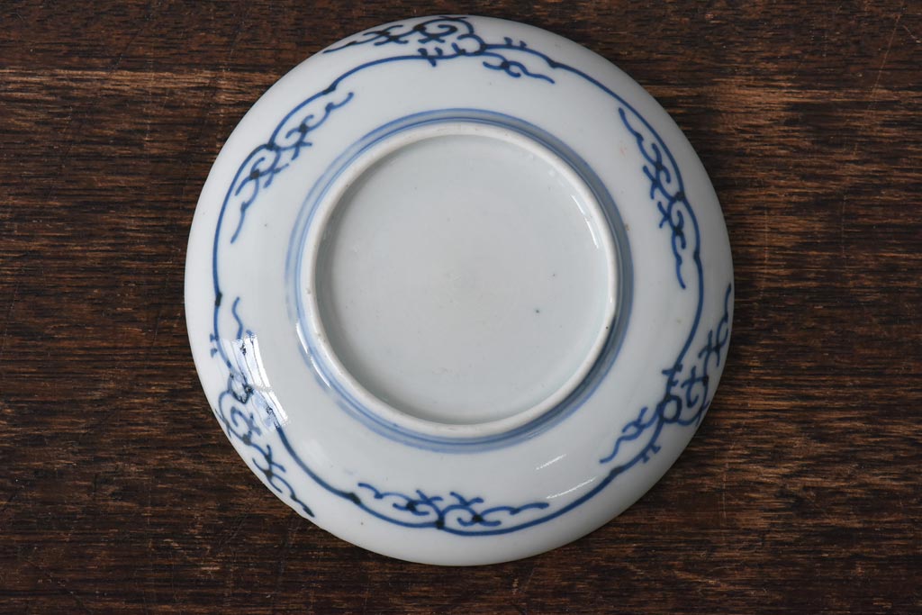 江戸期　虫文　白磁とのバランスが美しい染付小皿2枚セット(3寸皿)