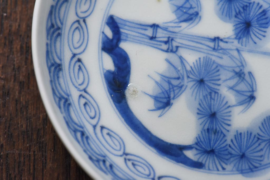 江戸期　竹文　濃淡の色使いが素敵な染付小皿3枚セット(3寸皿)