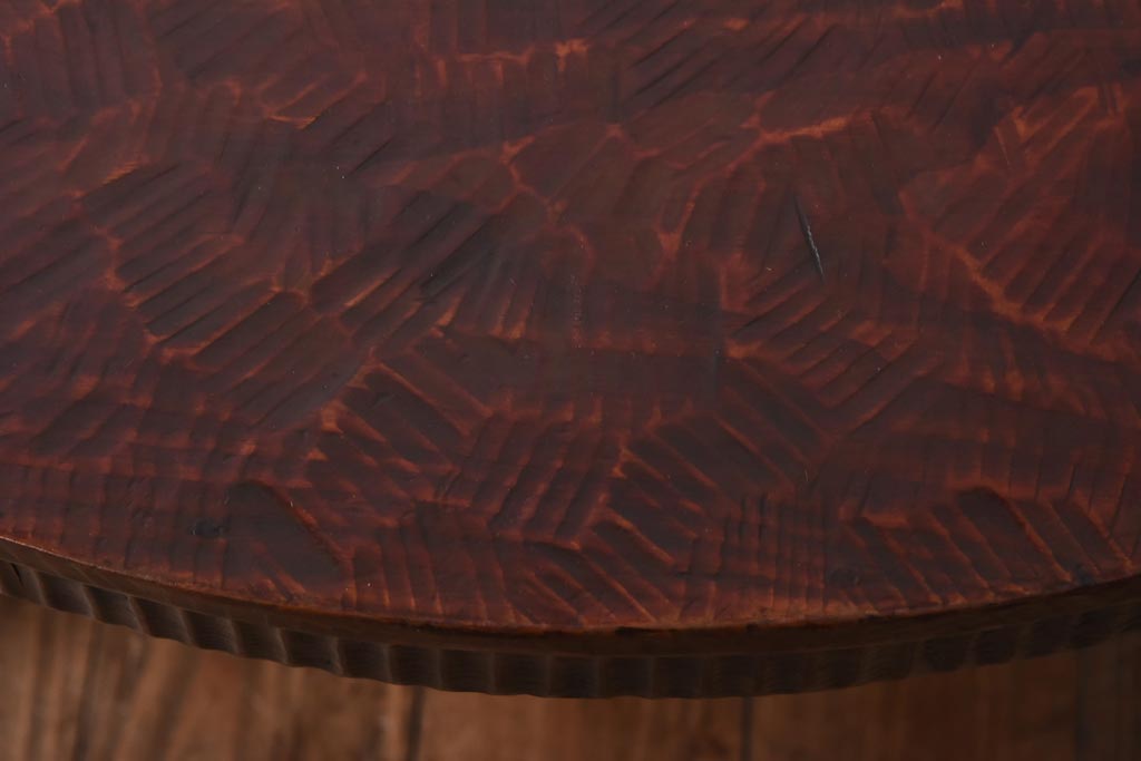 和製アンティーク　脚付リメイク　天板漆塗りの丸ちゃぶ台(ローテーブル)