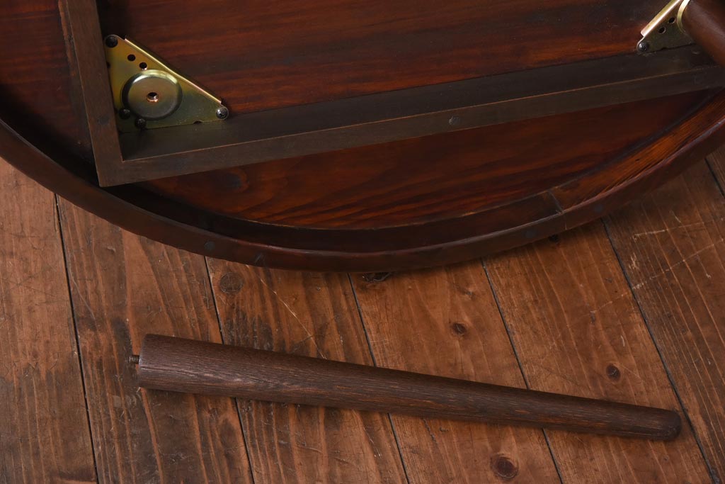 和製アンティーク　脚付リメイク　天板漆塗りの丸ちゃぶ台(ローテーブル)