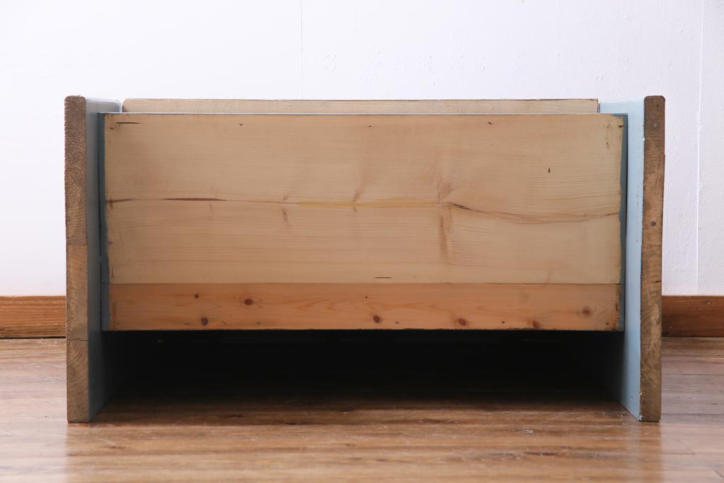 アンティーク家具　フランスアンティーク　パイン材　爽やかなペイントカラーが可愛らしい木製ベンチ(チャーチベンチ)