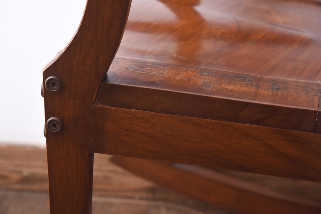 スペイン工芸家具　真鍮象嵌　繊細な模様が素敵なマホガニー材製のビンテージロッキングチェア(椅子)