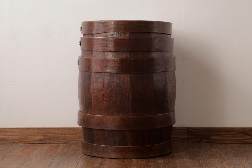アンティーク雑貨　イギリスアンティーク　オーク材　古い木の質感が味わい深い木製樽(バレル、ディスプレイ、傘立て)