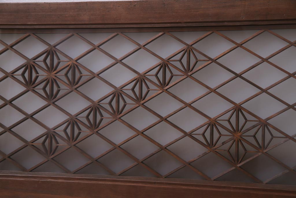 昭和中期　桜亀甲文様　両面ガラス入り　繊細な組子のデザインが美しい欄間(明り取り、ディスプレイ)