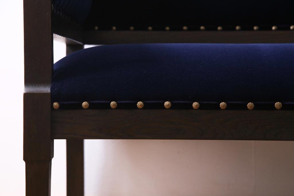 ラフジュ工房オリジナル　大正ロマン　深いブルーがおしゃれな2人掛けソファ(ダイニングソファ、ラブソファ)