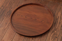 和製アンティーク　昭和初期　ケヤキ材一枚板使用　鮮明な木目が味わい深い丸盆(トレー、和盆)