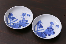 明治期　伊万里焼　色絵染付　蓋茶碗3客(和食器)(R-052758)