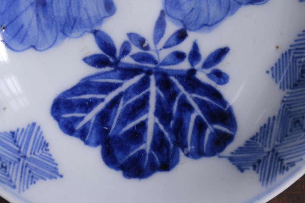 和製アンティーク　幕末　伊万里　五三桐の紋様が描かれた染付小皿2枚セット(1)(和食器)