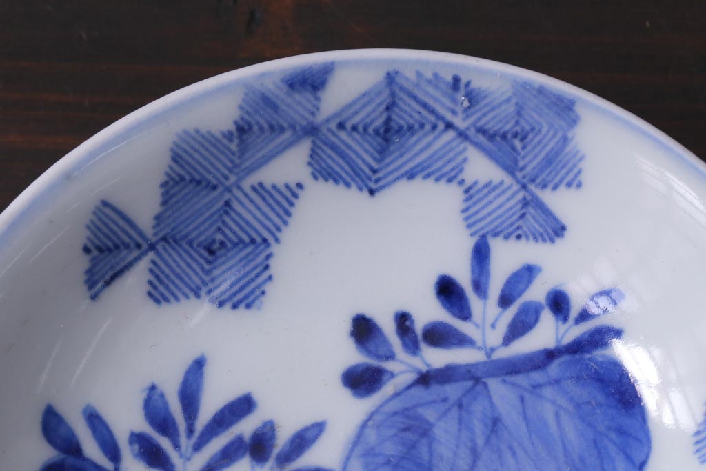 和製アンティーク　幕末　伊万里　五三桐の紋様が描かれた染付小皿2枚セット(1)(和食器)