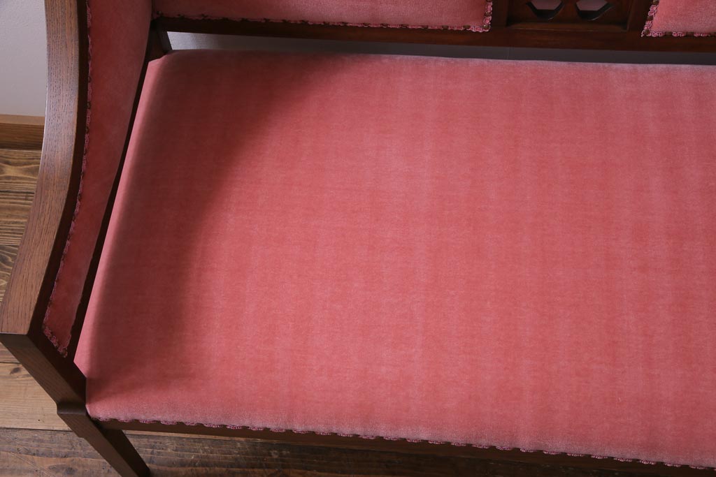 ラフジュ工房オリジナル　大正ロマン　ピンクの座面が可愛らしいおしゃれな2人掛けソファ(ダイニングソファ、ラブソファ)