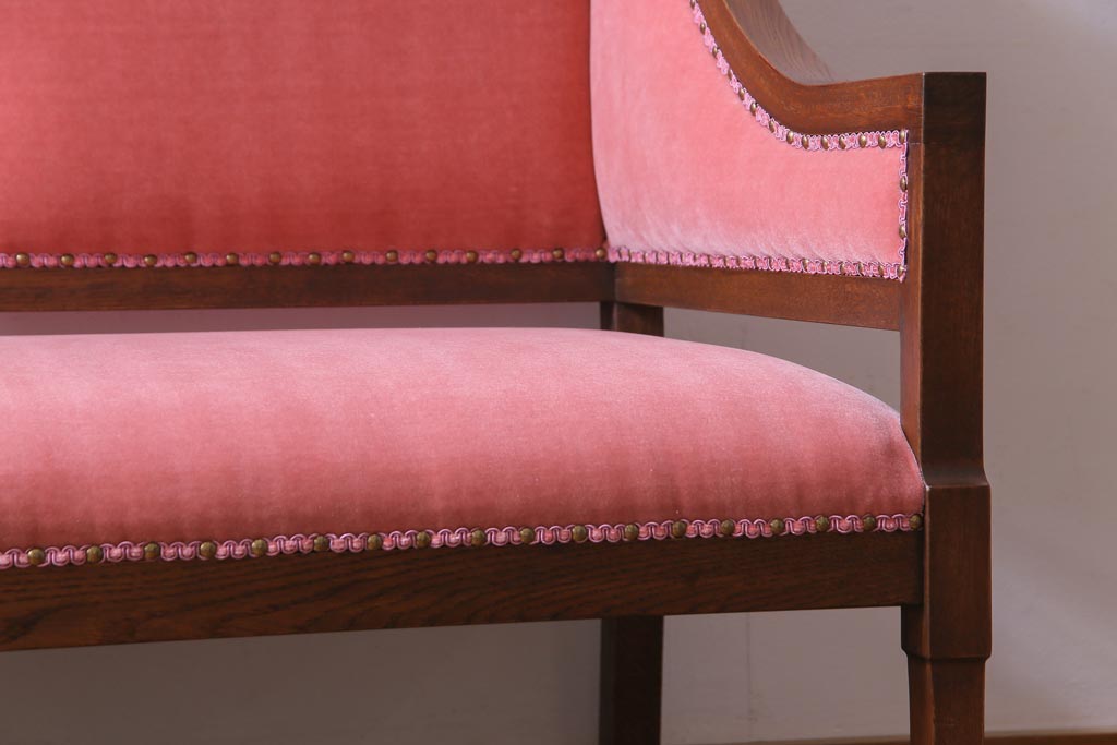 ラフジュ工房オリジナル　大正ロマン　ピンクの座面が可愛らしいおしゃれな2人掛けソファ(ダイニングソファ、ラブソファ)
