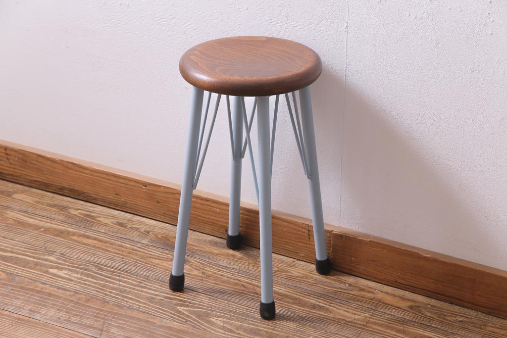 ラフジュ工房オリジナル　アイアンレッグのペイントが可愛らしい丸スツール(チェア、椅子)