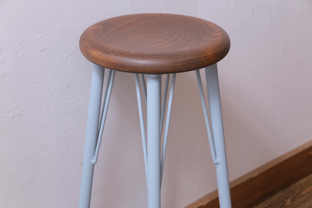 ラフジュ工房オリジナル　淡いブルーが可愛らしいペイントハイスツール(椅子)