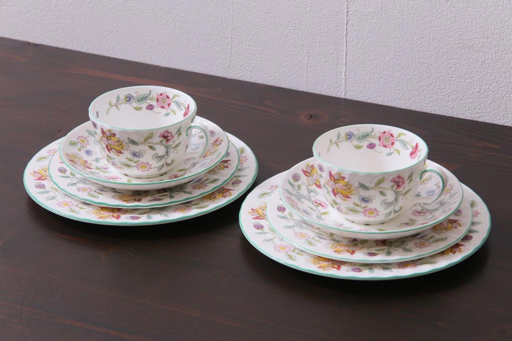 中古美品　イギリス　MINTON(ミントン)　Haddon Hall(ハドンホール)　ティーセット(カップ&ソーサー、プレート)(1)