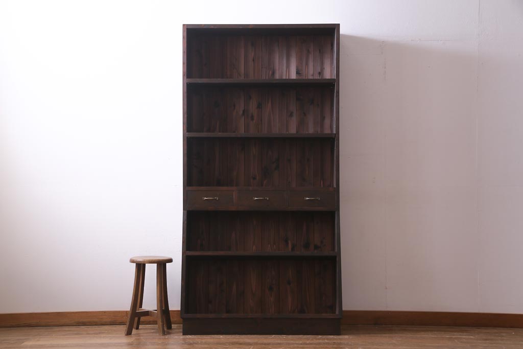 ラフジュ工房オリジナル　古材使用　すっきりとしたデザインが使い勝手のよいブックシェルフ(本棚、収納棚、ウッドシェルフ)