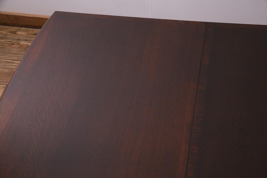 イギリス　アンティーク家具　オーク材　重厚な佇まいのドローリーフテーブル(エクステンションテーブル、ダイニング)