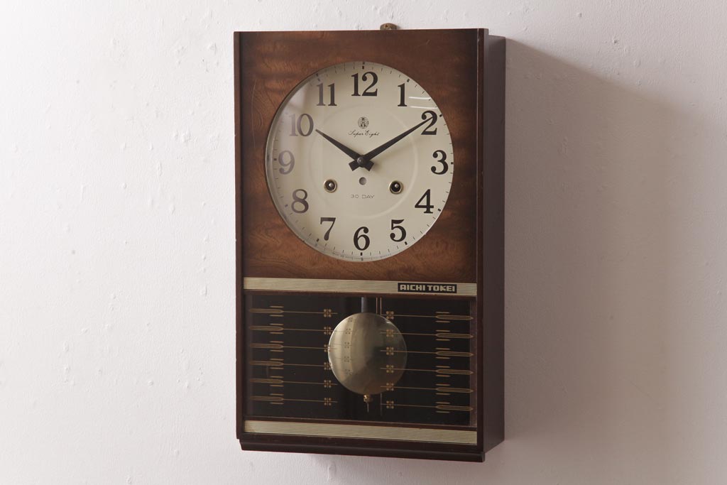 アンティーク雑貨　AICHI(アイチ、愛知時計電機)　手巻き式　30DAY　Super　Eight　掛け時計(柱時計、振り子時計)