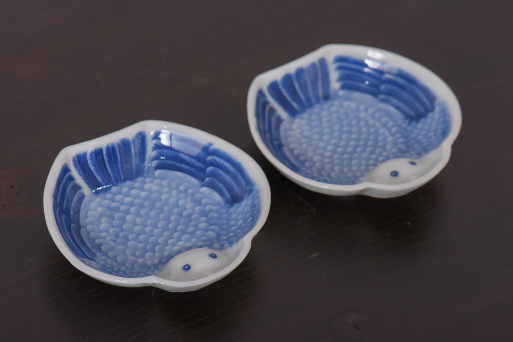 アンティーク雑貨　江戸後期　ふくら雀　小皿2枚セット(和食器)(R-036513)
