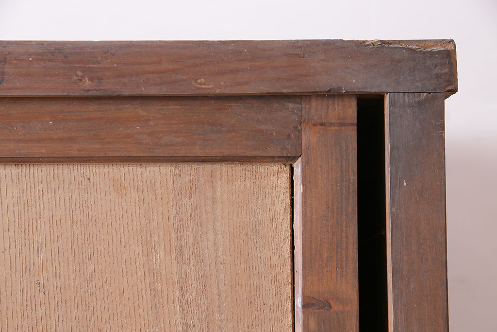 アンティーク家具　和製アンティーク　木製引き戸の重ねキャビネット(戸棚、箪笥、収納棚)(R-036690)