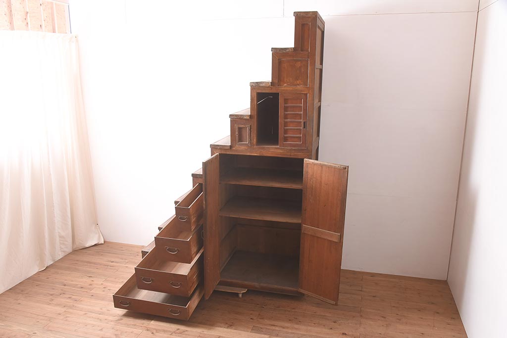 アンティーク家具　古民具　明治大正期　重ね階段箪笥(R-036711)