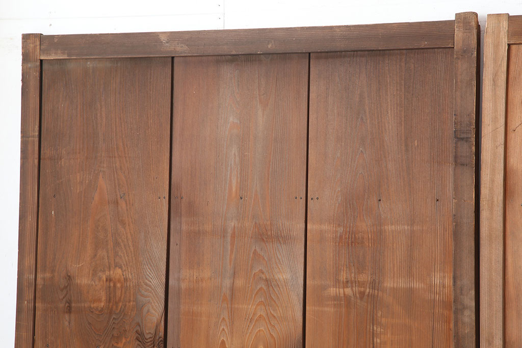 レトロ建具　昭和レトロ　昭和中期　木味を楽しめる板戸3枚セット(雨戸、引き戸、建具)(R-036797)