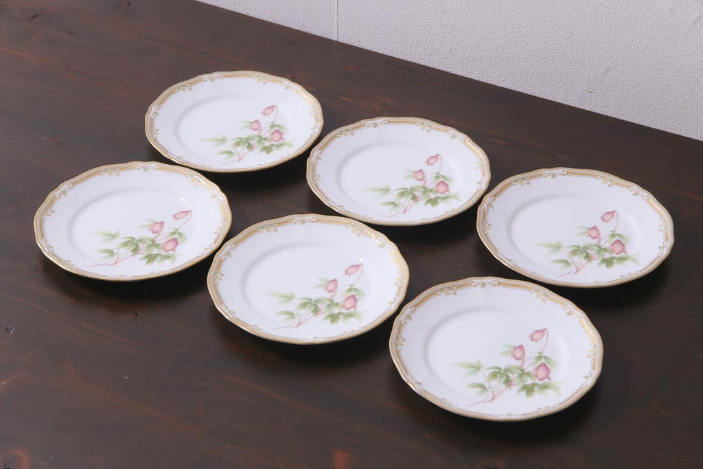 中古　ノリタケ(Noritake)　GALA CONTESSA(ガラコンテッサ)　深山半鐘蔓　ケーキプレート6枚セット(ケーキ皿、洋食器)(R-036833)