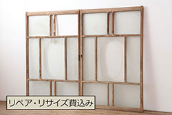 和製アンティーク　シンプルなデザインのガラス戸1枚(引き戸、建具)(R-055308)