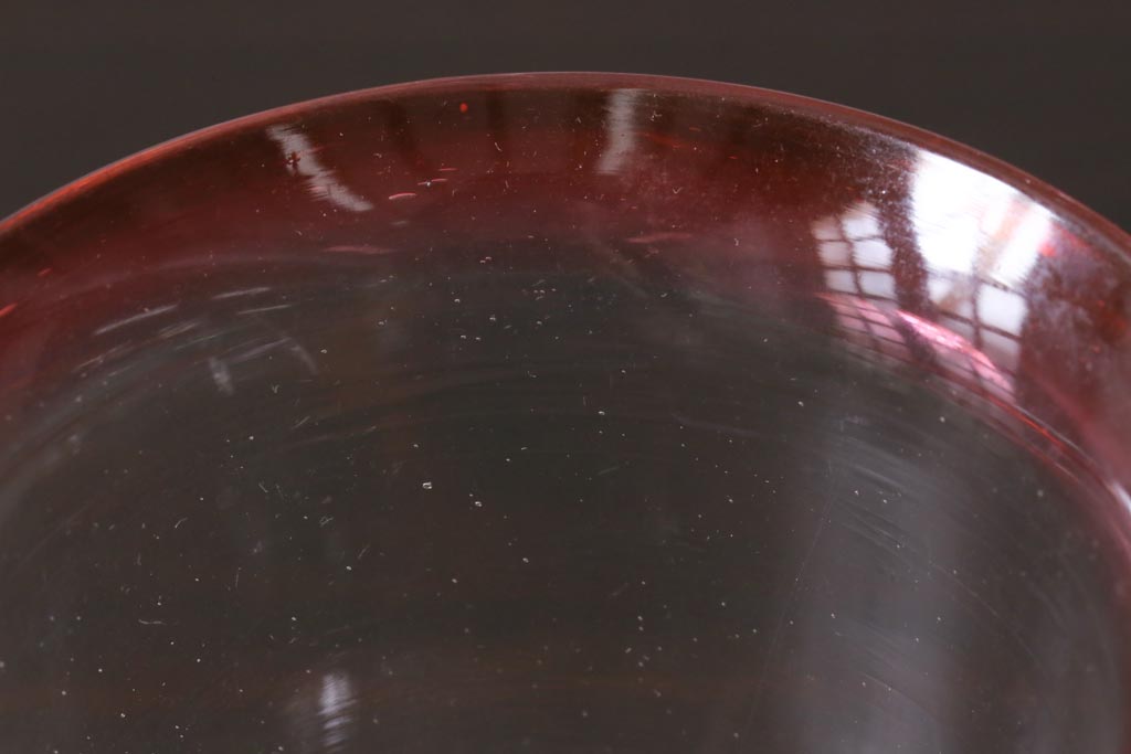 アンティーク雑貨　大正期　赤縁　上品な赤い色が目をひく氷コップ(吹ガラス)(R-037393)