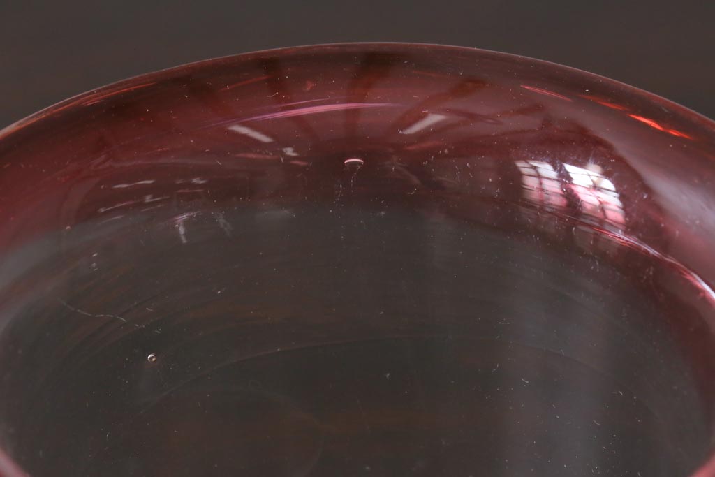 アンティーク雑貨　大正期　赤縁　上品な赤い色が目をひく氷コップ(吹ガラス)(R-037394)