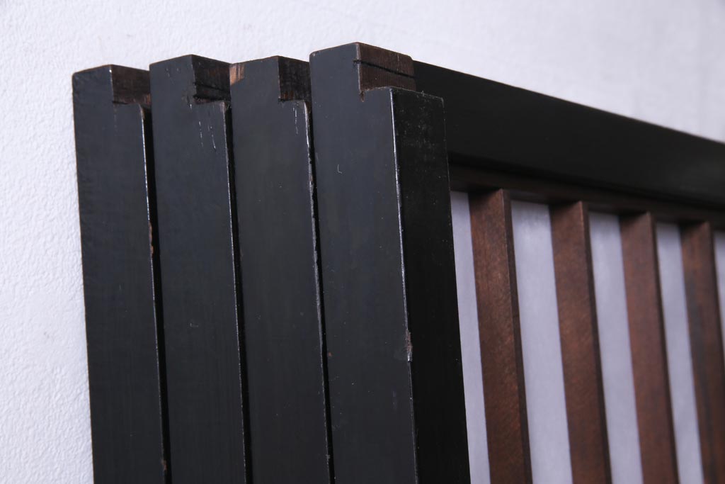 アンティーク家具　和製アンティーク　腰板ケヤキ材　黒塗りの枠がモダンな障子戸4枚セット(引き戸、建具)(R-037440)