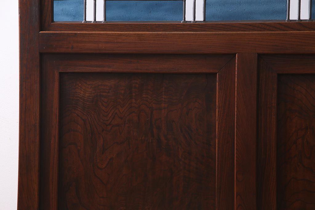 アンティーク家具　ラフジュ工房オリジナルステンドグラス　和製アンティーク　明治期　総ケヤキ材　色ガラス・結霜ガラス入り　ステンドグラスがお洒落なリメイク衝立(パーテーション)(R-037492)