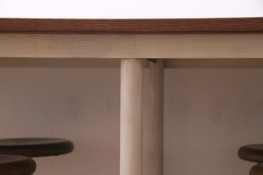 ラフジュ工房オリジナル ペイント　格納スツール付き8人掛けテーブル(ダイニングテーブル、作業台)(R-037539)