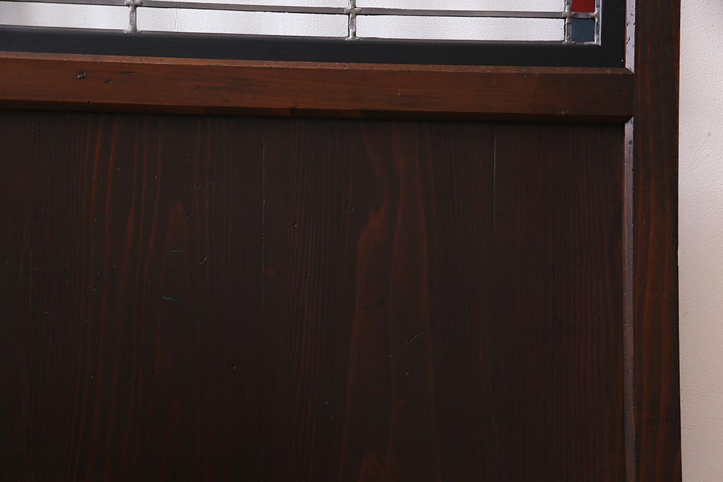 アンティーク建具　明治期　結霜ガラス・色ガラス　ステンドグラス入り　大正浪漫な雰囲気漂う板戸1枚(建具、引き戸)(R-037575)
