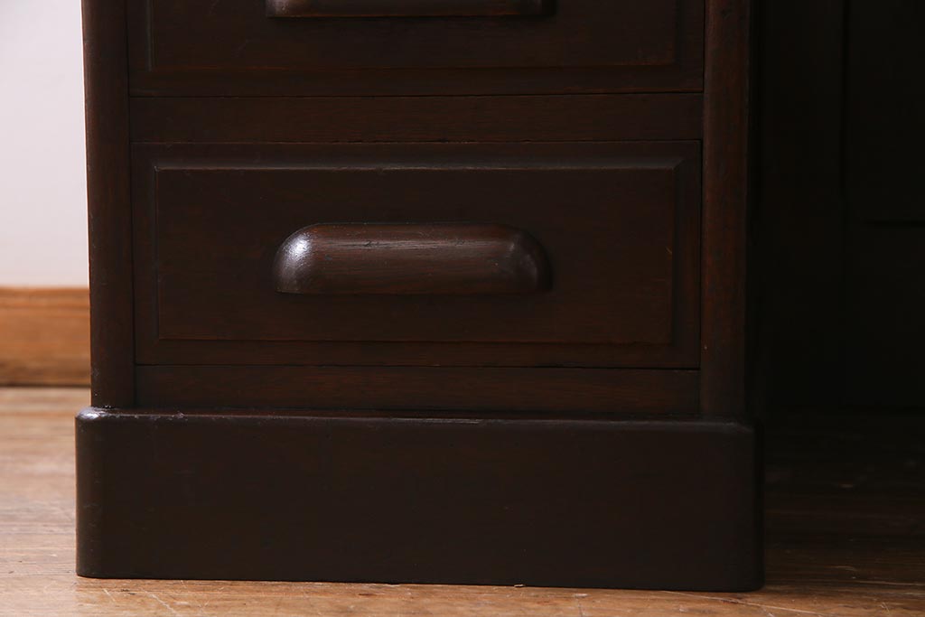 アンティーク家具　ナラ材　大正ロマン香るシックな佇まいのロールトップデスク(両袖机)(R-037728)