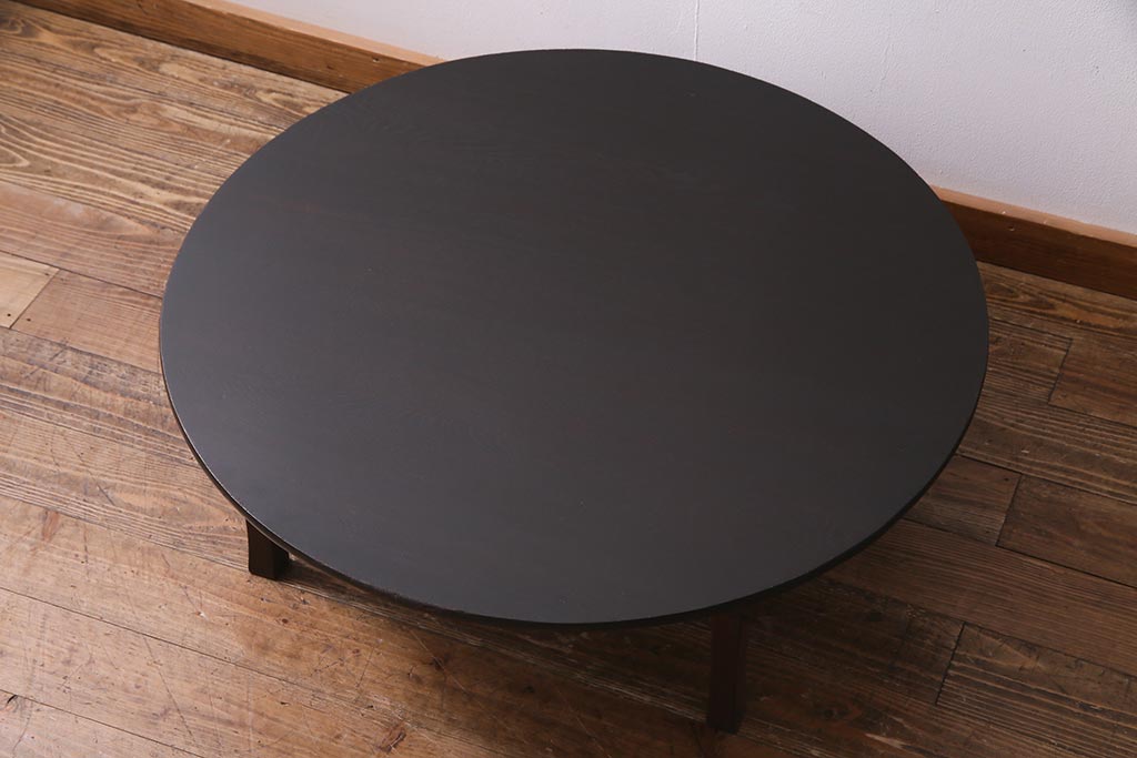 アンティーク家具　和製アンティーク　昭和初期　栓材　味のあるレトロな丸ちゃぶ台(折り畳み式テーブル、ローテーブル、座卓)(R-037832)