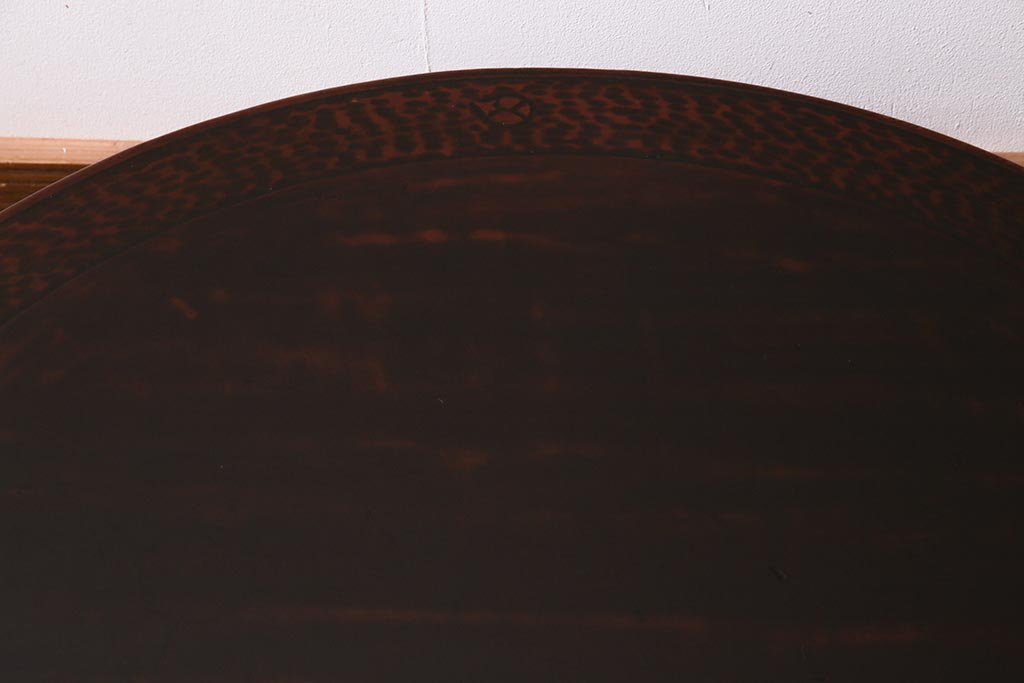 レトロ家具　和製アンティーク　鎌倉彫りが珍しい丸ちゃぶ台(折り畳み式テーブル、ローテーブル、座卓)(R-037833)