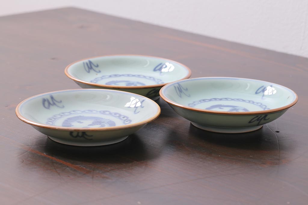 アンティーク雑貨　江戸期　萬歴年製　小皿3枚(和食器)(R-037848)