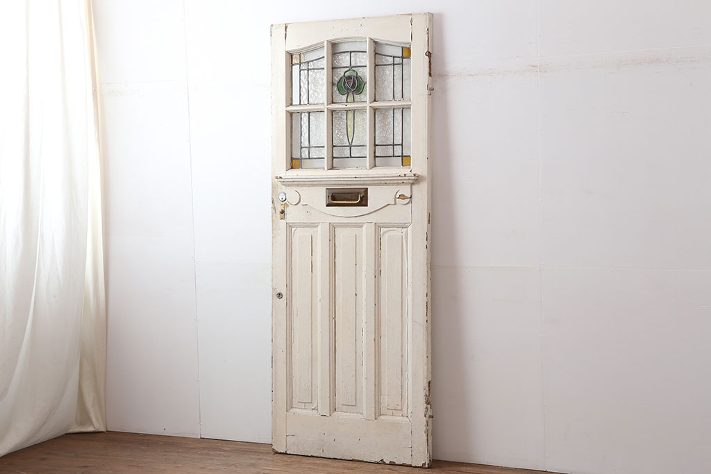 アンティーク建具　イギリスアンティーク　ステンドグラスがおしゃれな木製ドア(扉、建具)(R-037949)