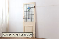アンティーク建具　イギリスアンティーク　ステンドグラスがおしゃれな木製ドア(扉、建具)(R-037950)