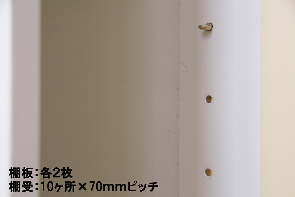 ラフジュ工房オリジナル　ヒノキ無垢材・ヒバ材　気泡ガラスがレトロな2人用ペイントロッカー(収納棚、戸棚)(R-037985)