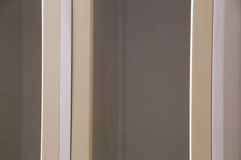 ラフジュ工房オリジナル　ヒノキ無垢材・ヒバ材　気泡ガラスがレトロな2人用ペイントロッカー(収納棚、戸棚)(R-037985)