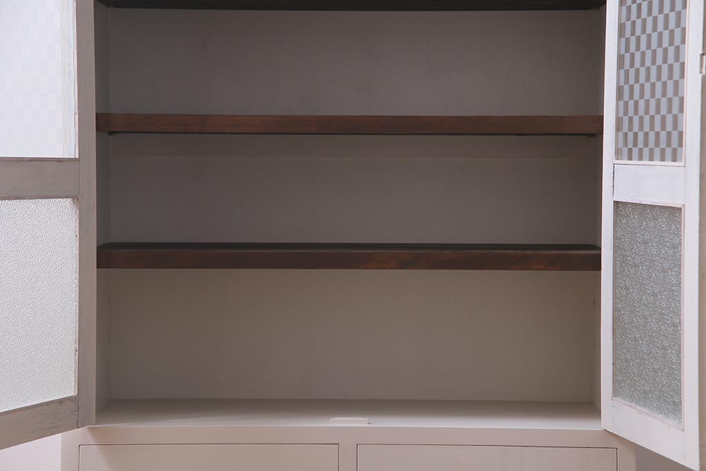 ラフジュ工房オリジナル　古建具リメイク　レトロな雰囲気漂うバイカラーのブックケース(本箱、食器棚、収納棚)(R-037994)