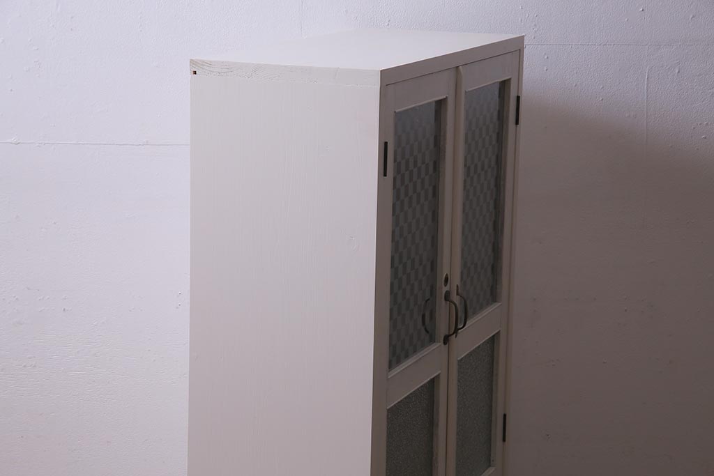 ラフジュ工房オリジナル　古建具リメイク　レトロな雰囲気漂うバイカラーのブックケース(本箱、食器棚、収納棚)(R-037994)